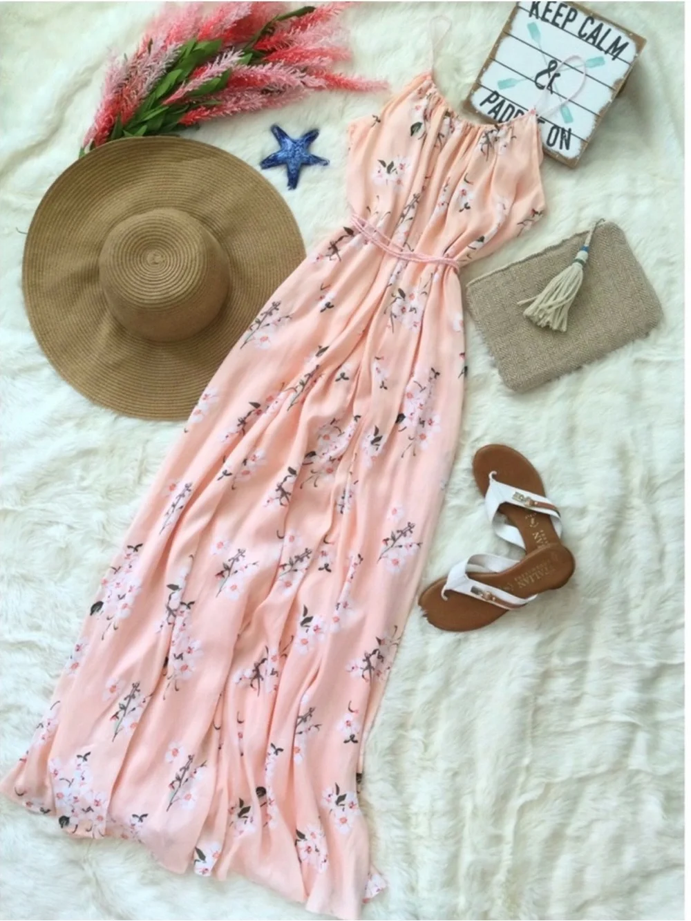 XS/S Abercrombie & Fitch Peach Floral Gecko Lizard Maxi Dress Western Boho